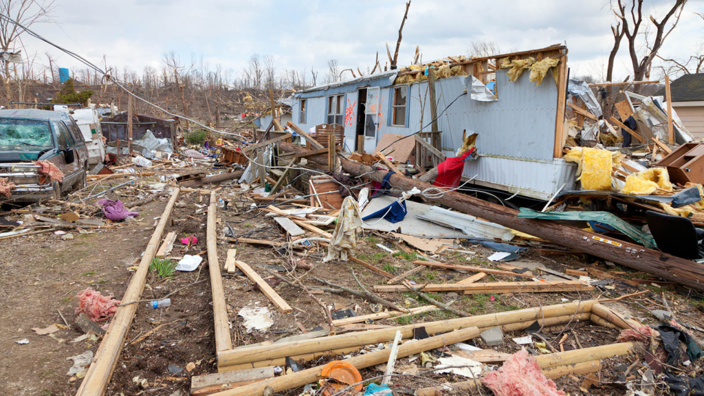 Debris of a house destroyed by a tornado 