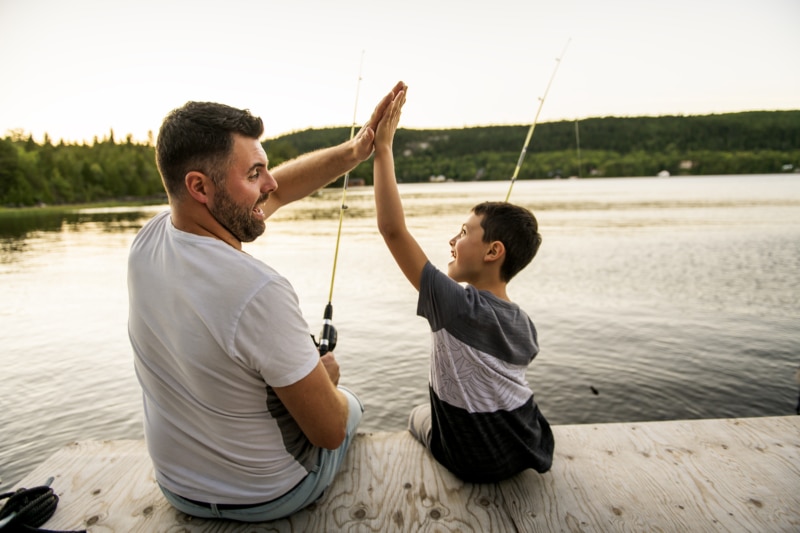 dad and son fishing