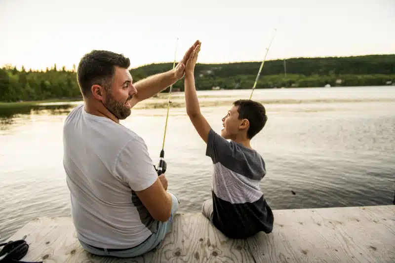 dad and son fishing