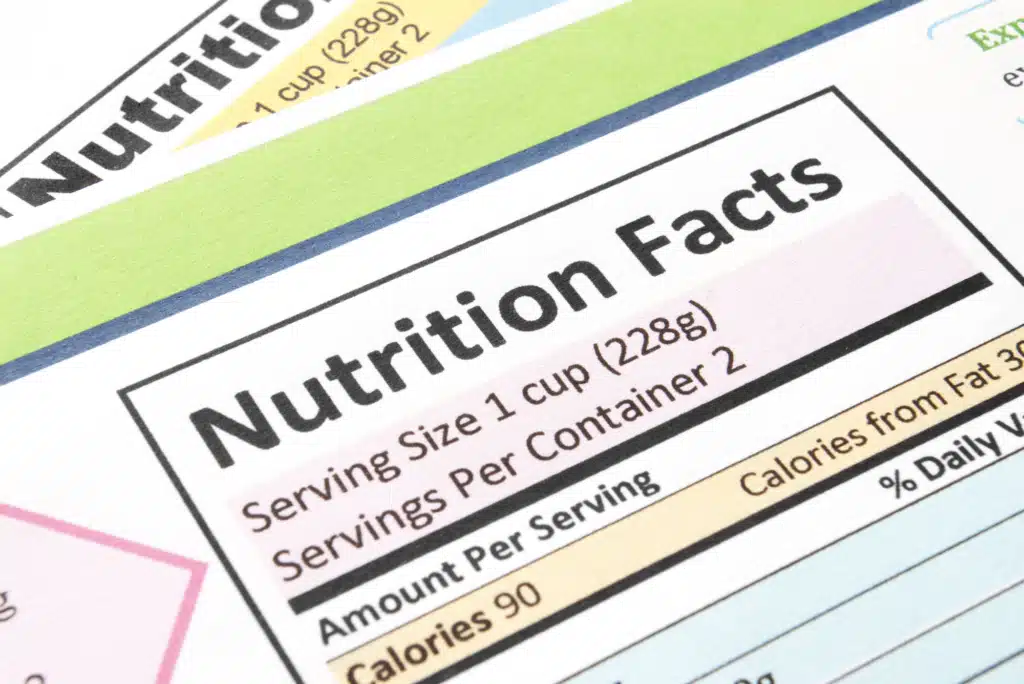Top section of a nutrition fact label